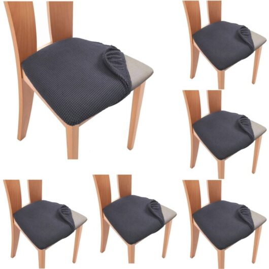 6pcs Grey Dining Room Kitchen Chair Cover, Anti-fouling Slipcover Elastic Curved Chair Cover