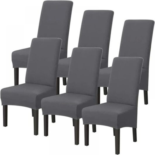 6pcs(Grey) Solid Color All-Inclusive Stretch Chair Cover, Universal Stretch Chair Cover, Set of - Modern