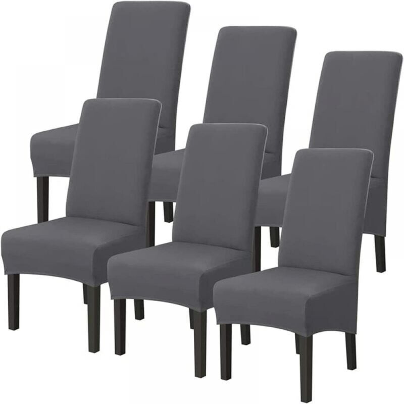 6pcs(Grey) Solid Color All-Inclusive Stretch Chair Cover, Universal Stretch Chair Cover, Set of - Modern