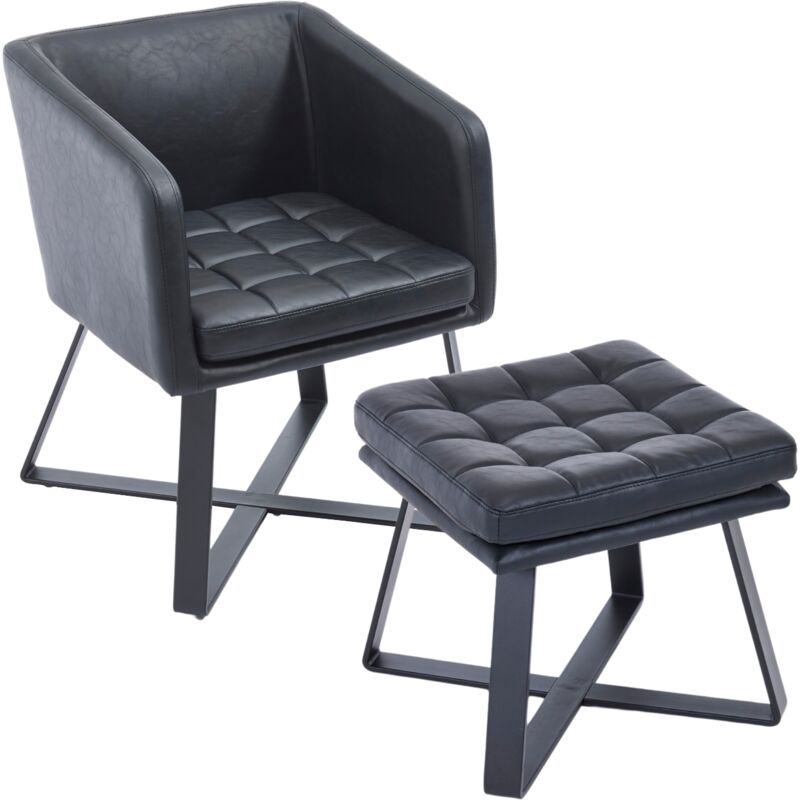 Accent Chair in pu Leather Padded Armchair with Footstool Modern Leisure Chair with Metal Legs for Bedroom Living Room Office, Black, Wahson
