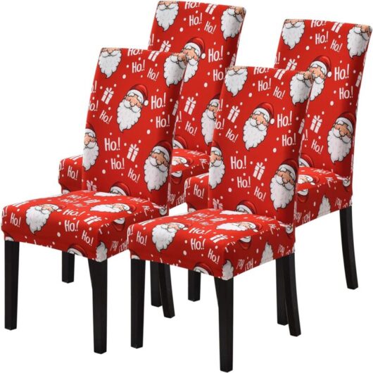 Aougo - Chair Cover with Elastic Christmas Backrest for Christmas, Christmas Dining Chair Cover, Universal Washable Stain-Proof for Party Home (Santa
