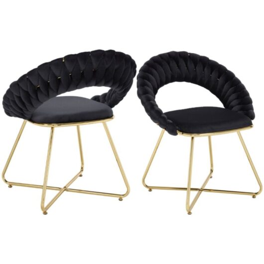 Armchair Set of 2 in Soft Velvet Leisure Padded Chair with Kintted Round Backrest Accent Chair for Home Bedroom Living Room, Black, Wahson