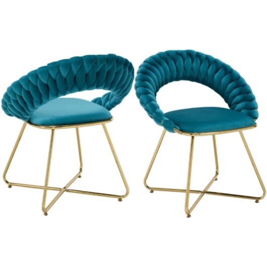 Armchair Set of 2 in Soft Velvet Leisure Padded Chair with Kintted Round Backrest Accent Chair for Home Bedroom Living Room, Teal, Wahson