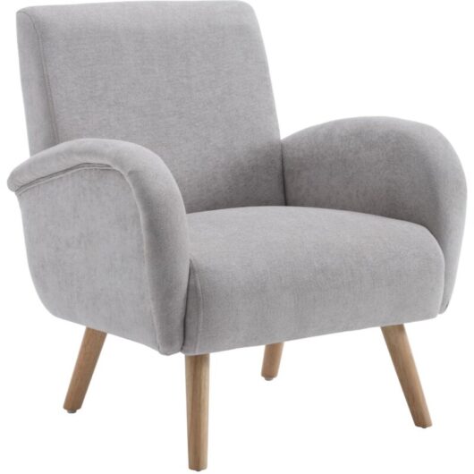 Armchair Upholstered in Fabric Modern Accent Tub Chair with Wooden Legs Occasional Wingback Lounge Chair for Home Living Room, Grey, Wahson