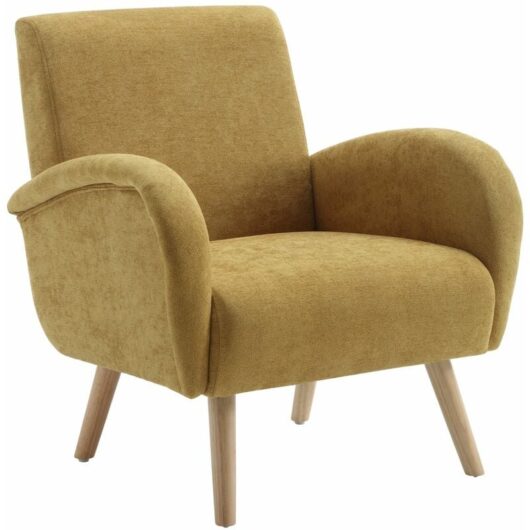 Armchair Upholstered in Fabric Modern Accent Tub Chair with Wooden Legs Occasional Wingback Lounge Chair for Home Living Room, Yellow, Wahson