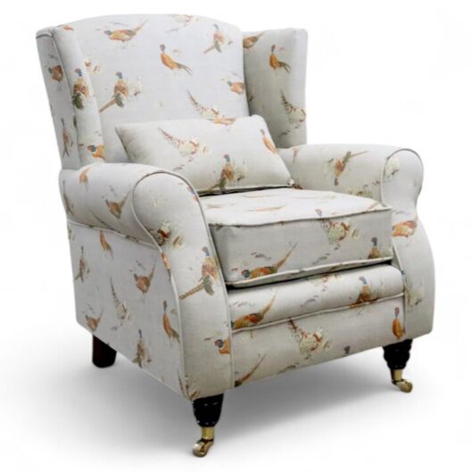 Arnold Wing Chair Fireside High Back Armchair Pheasant Natural Fabric