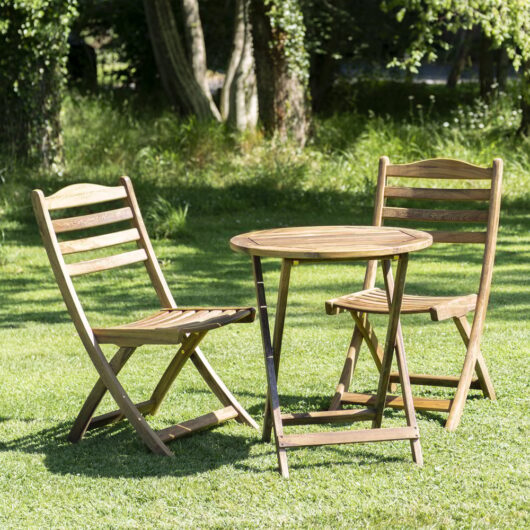 Atwater Wooden Garden Folding Tea Table With 2 Chairs In Natural