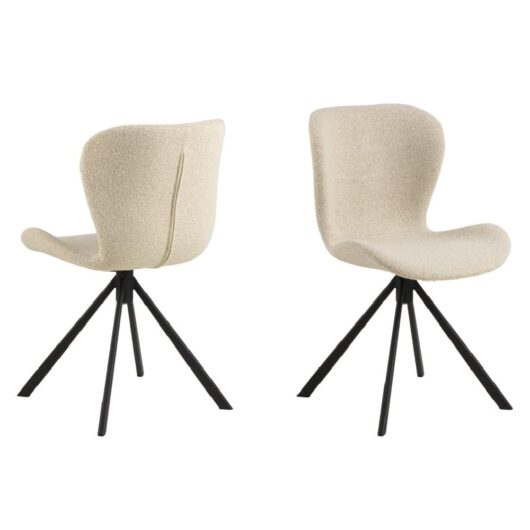 Baldwin Cream Fabric Dining Chairs With Black Legs In Pair