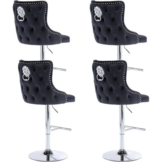 Bar Stools Set of 4 Velvet Breakfast Counter Chairs Height Adjustable Counter High Stools for Home Bar Kitchen Restaurant, Black, Wahson