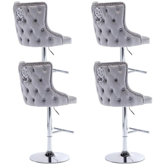 Bar Stools Set of 4 Velvet Breakfast Counter Chairs Height Adjustable Counter High Stools for Home Bar Kitchen Restaurant, Grey, Wahson