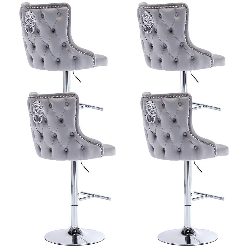 Bar Stools Set of 4 Velvet Breakfast Counter Chairs Height Adjustable Counter High Stools for Home Bar Kitchen Restaurant, Grey, Wahson