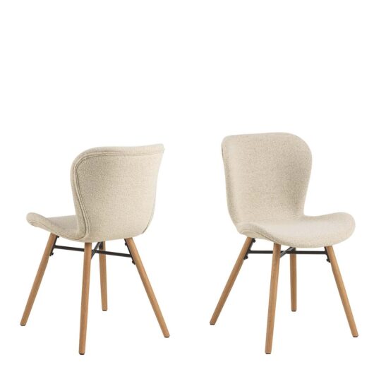 Batilda Dining Chairs with Cream Fabric and Oak Set of 2, none