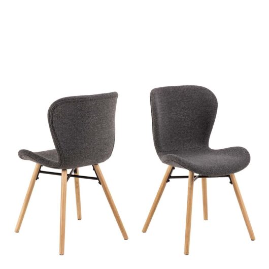 Batilda Dining Chairs with Grey Fabric and Oak Set of 2, none