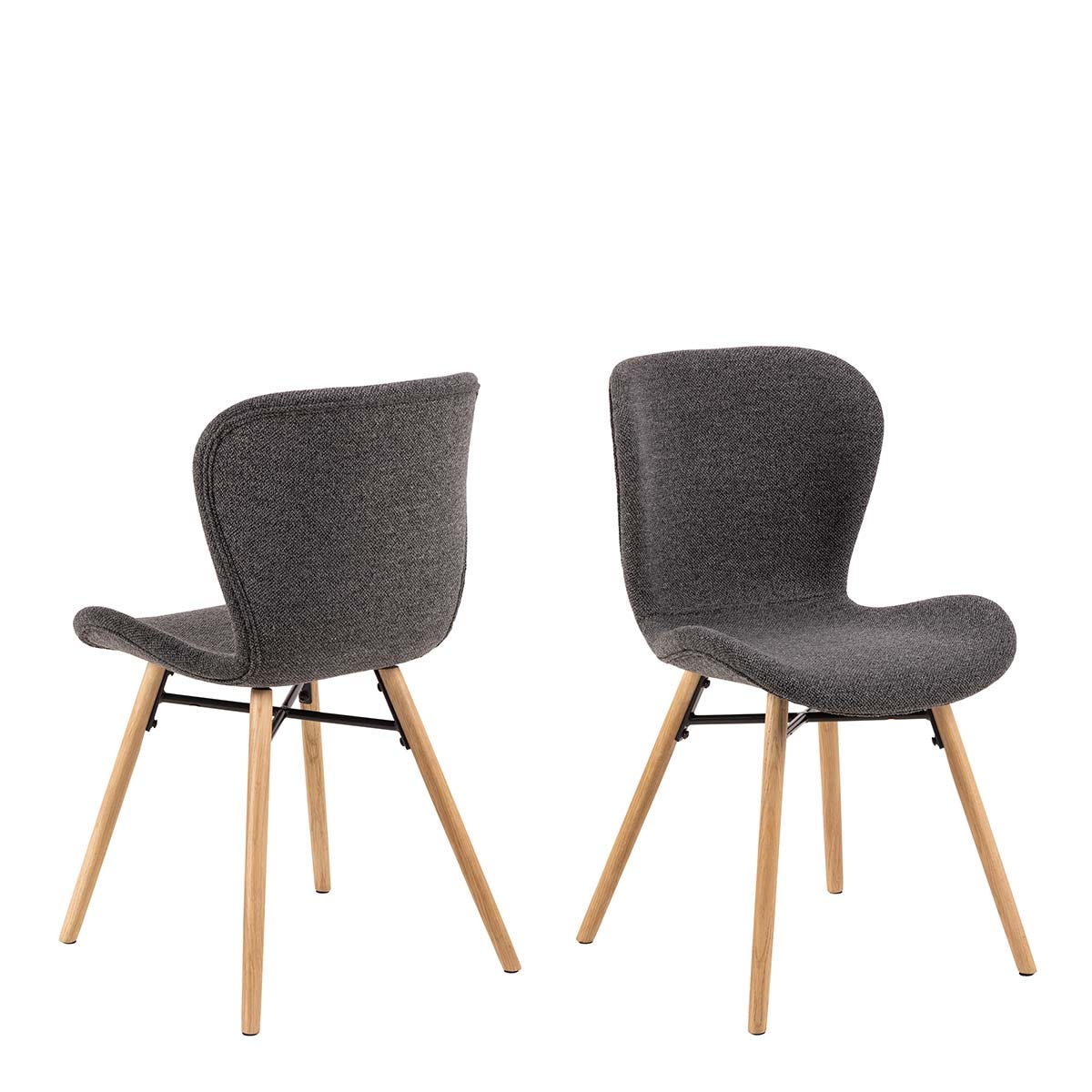 Batilda Dining Chairs with Grey Fabric and Oak Set of 2, none