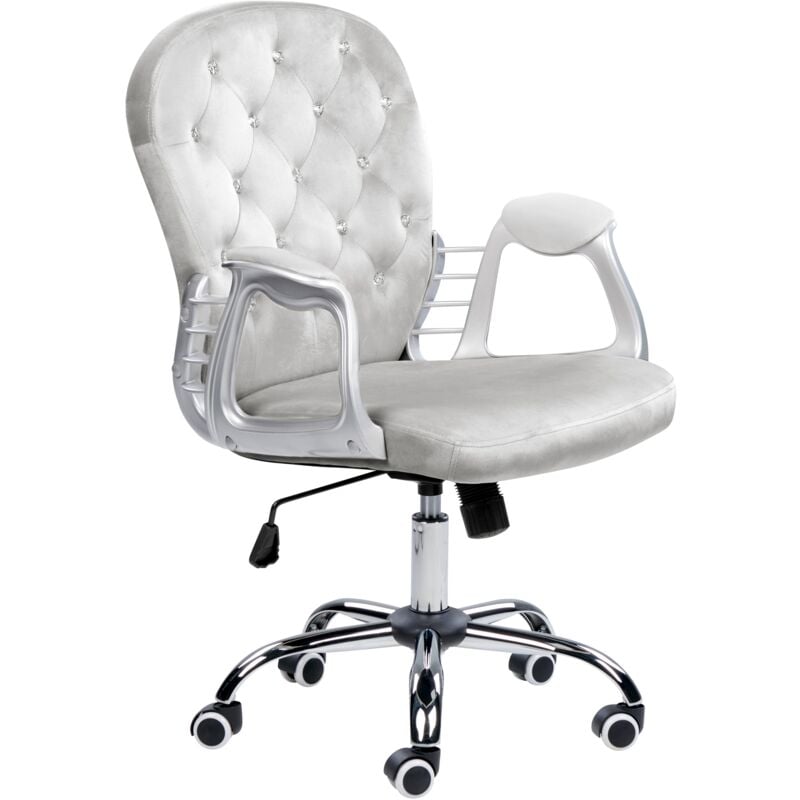 Beliani - Velvet Office Chair Swivel Adjustable Crystal Buttoned Backrest Light Grey Princess