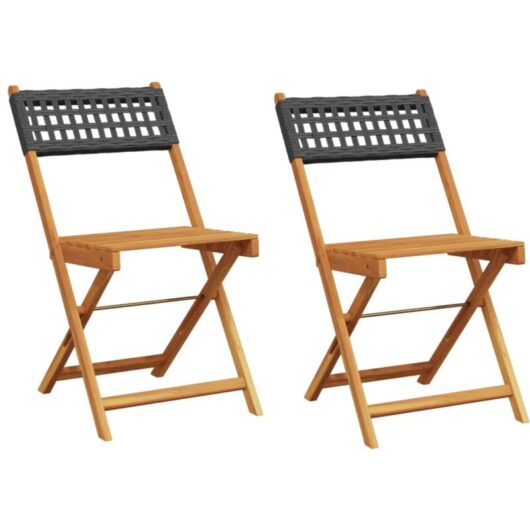 Bistro Chairs 2 pcs Black Solid Wood Acacia and Poly Rattan Vidaxl