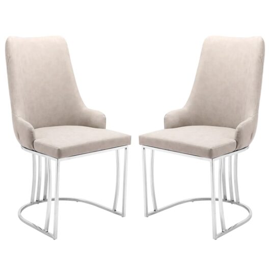 Burma Beige PU Leather Dining Chairs With Steel Frame In Pair