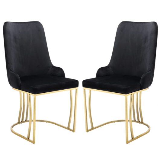 Burma Black Velvet Dining Chairs With Gold Frame In Pair