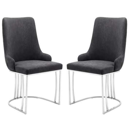 Burma Charcoal PU Leather Dining Chairs With Steel Frame In Pair