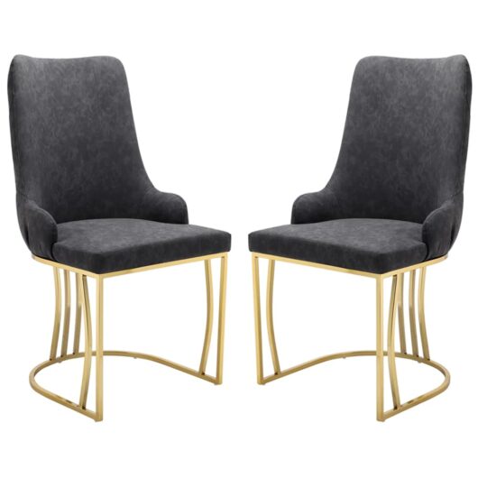 Burma Grey PU Leather Dining Chairs With Gold Frame In Pair