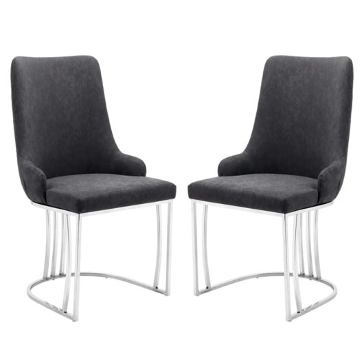 Burma Grey Velvet Dining Chairs With Steel Frame In Pair