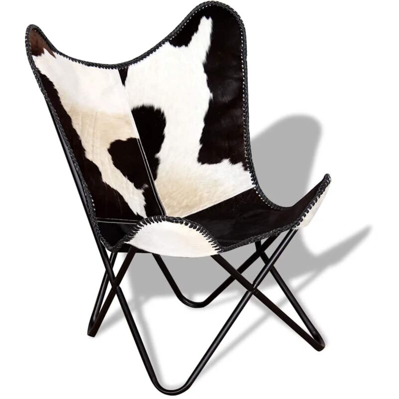 Butterfly Chair Black and White Real Cowhide Leather Vidaxl