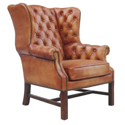 Buttoned Vintage Leather Wing Chair