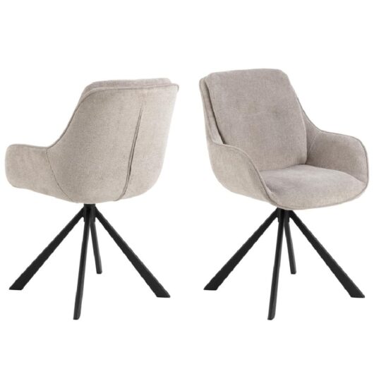Calgary Sand Fabric Dining Chairs With Black Legs In Pair