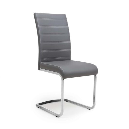 Callisto Leather Effect Grey Dining Chairs Set of 2, none