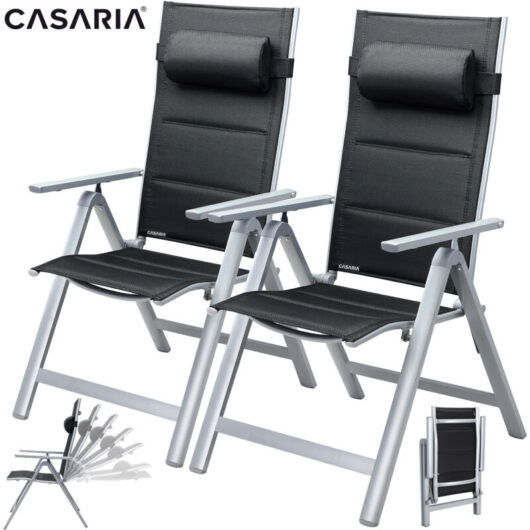 Casaria - 2x/4x Bern Premium High Back Folding Aluminium Garden Chairs 8-Point Reclining Padded Armchair Foldable Lightweight Outdoor Patio Balcony