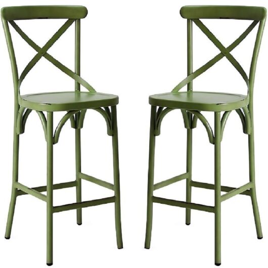 Cayuga Vintage Green Aluminium Outdoor Bar Chairs In Pair
