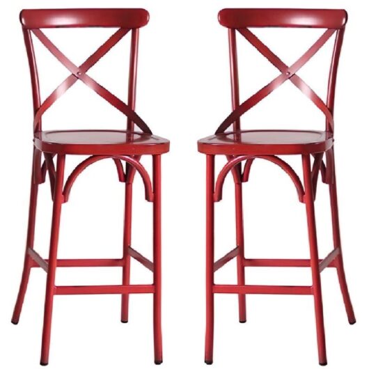 Cayuga Vintage Red Aluminium Outdoor Bar Chairs In Pair