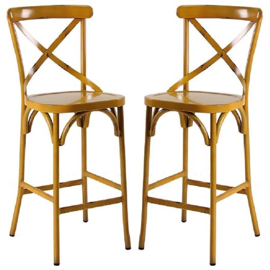 Cayuga Vintage Yellow Aluminium Outdoor Bar Chairs In Pair