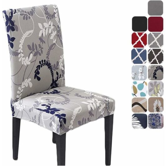 Chair Cover Slipcover Chair Cover Washable Softness for 4 PCs Elastic Installation Chair Protector (Grey/Leaf Pattern, 4 pcs)