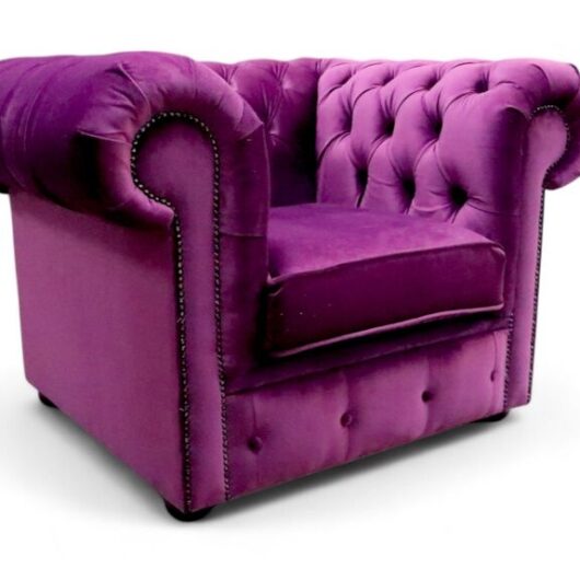 Chesterfield Low Back Club Chair Malta Boysenberry Velvet Fabric