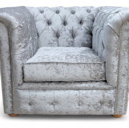 Chesterfield Low Back Club Chair Shimmer Silver Velvet Fabric