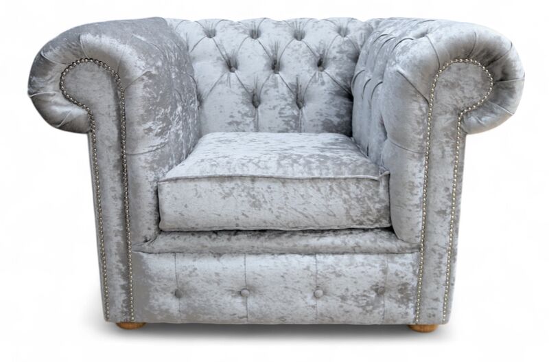 Chesterfield Low Back Club Chair Shimmer Silver Velvet Fabric
