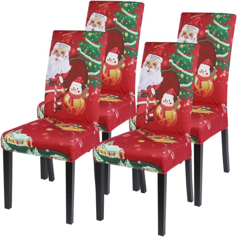 Christmas Stretch Chair Covers Set of 4 - Modern Elastic Chair Covers - Chair Decor for Universal Fit