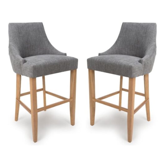 Clifton Grey Fabric Bar Chairs With Oak Legs In Pair