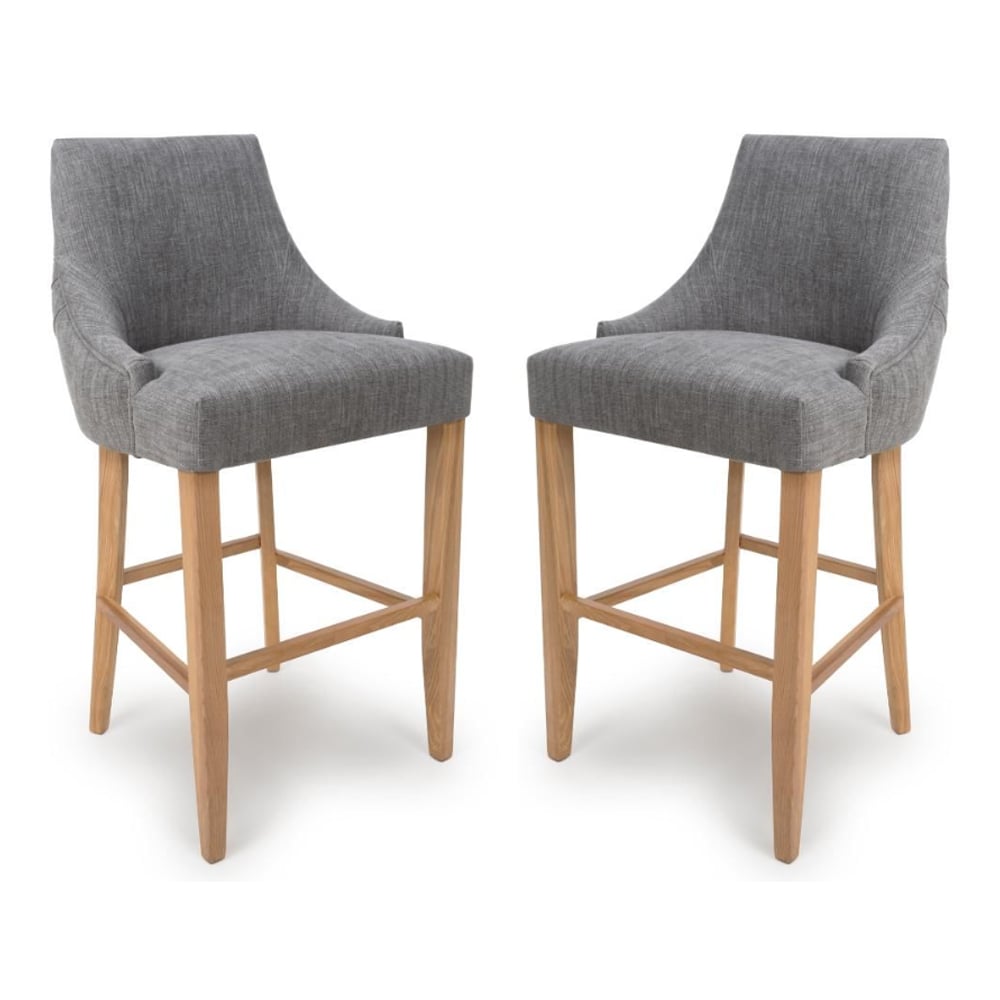 Clifton Grey Fabric Bar Chairs With Oak Legs In Pair