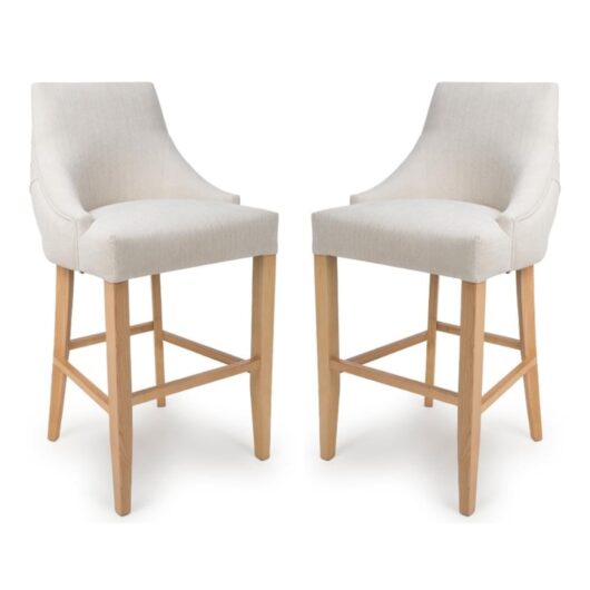 Clifton Linen Fabric Bar Chairs With Oak Legs In Pair