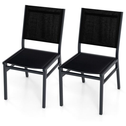 Costway - 2Pcs Outdoor Dining Chairs Patio Armless Chair Lightweight Metal Chair