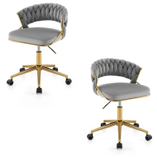 Costway - 2Pcs Swivel Home Office Desk Chair Adjustable Upholstered Computer Chair-Grey