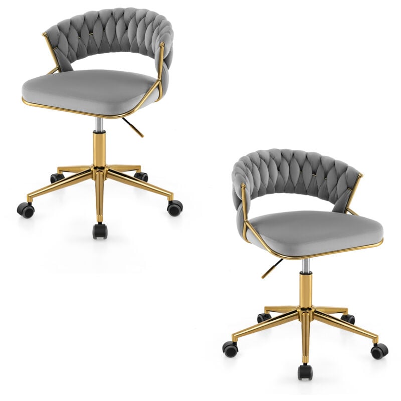 Costway - 2Pcs Swivel Home Office Desk Chair Adjustable Upholstered Computer Chair-Grey