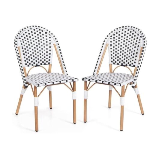 Costway - French Bistro Chair Set of 2 Outdoor Armless Dining Chairs