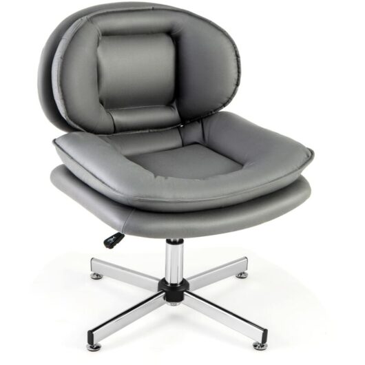 Costway - Home Office Chair Swivel Desk Chair Height Adjustable Task Vanity Chair-Grey