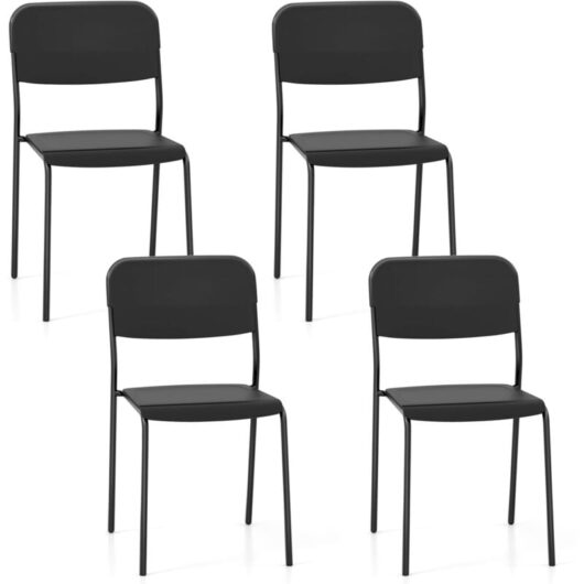 Costway - Modern Dining Chairs Set of 4 Stackable Kitchen Chairs-Black