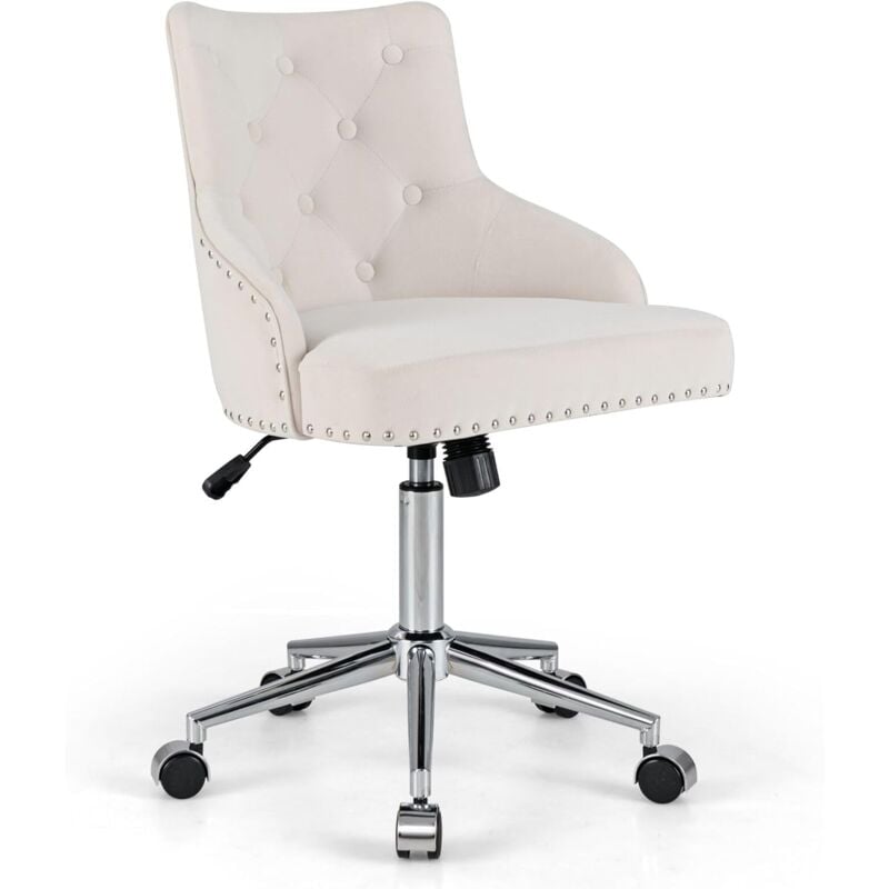 Costway - Upholstered Home Office Chair 360° Swivel Reception Chair with Wheels