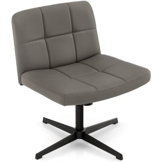 Costway - pu Leather Upholstered Cross Legged Chair Modern Criss Cross Chair-Grey
