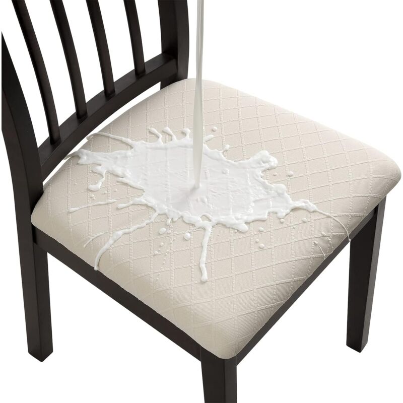 Csparkv - Beige 4 Pcs Waterproof Jacquard Chair Covers Chair Seat Covers for Dining Room Kitchen Office Hotel (Without Back Straps)